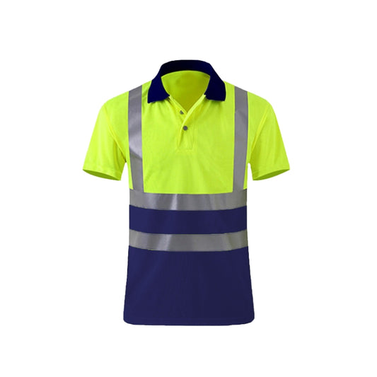 Reflective Quick-drying T-shirt Lapel Short-sleeved Safety Work Shirt, Size: L(Fluorescent +Navy Blue) - Workplace Safety Supplies by buy2fix | Online Shopping UK | buy2fix