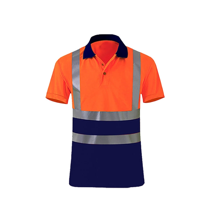 Reflective Quick-drying T-shirt Lapel Short-sleeved Safety Work Shirt, Size: XL(Orange Red +Navy Blue) - Workplace Safety Supplies by buy2fix | Online Shopping UK | buy2fix