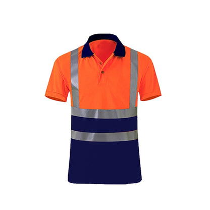 Reflective Quick-drying T-shirt Lapel Short-sleeved Safety Work Shirt, Size: XXXXL(Orange Red +Navy Blue) - Workplace Safety Supplies by buy2fix | Online Shopping UK | buy2fix