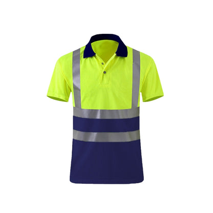 Reflective Quick-drying T-shirt Lapel Short-sleeved Safety Work Shirt, Size: XXXXL(Fluorescent +Navy Blue) - Workplace Safety Supplies by buy2fix | Online Shopping UK | buy2fix