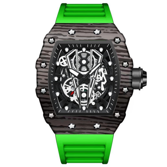 BINBOND B6577 Barrel Shape 30m Waterproof Sports Quartz Watch(Green Silicon-Black-Black) - Silicone Strap Watches by BINBOND | Online Shopping UK | buy2fix