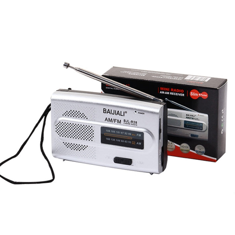 BAIJIALI BJL-R28 Elderly Portable Portable Retro Radio AM / FM Two Band Radio(Silver Gray) - Radio Player by BAIJIALI | Online Shopping UK | buy2fix