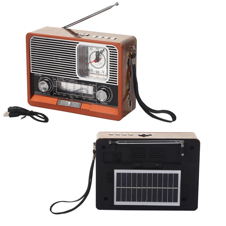 BAIJIALI  EC-2113BTS Retro Wood Grain Clock Player Wireless Solar Energy With Lamp Outdoor Radio(Shallow Peach Wood Grain) - Consumer Electronics by BAIJIALI | Online Shopping UK | buy2fix