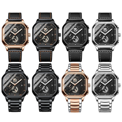 BINBOND B6577 30M Waterproof Luminous Square Quartz Watch, Color: Rose Gold-Black-Rose Gold - Metal Strap Watches by BINBOND | Online Shopping UK | buy2fix