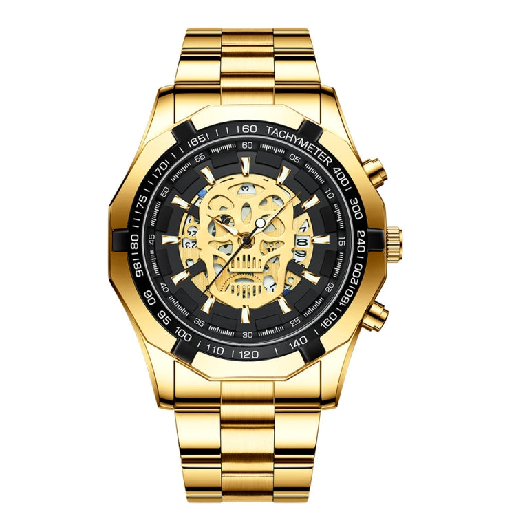 BINBOND S034 30M Waterproof Quartz Watch Skull Skeleton Luminous Watch(Full Gold Black Gold Nail) - Metal Strap Watches by BINBOND | Online Shopping UK | buy2fix