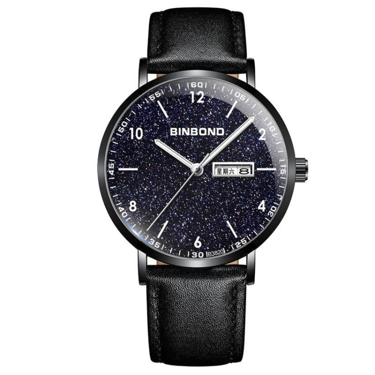 BINBOND B3820 30M Waterproof Ultra-thin Quartz Luminous Starry Watch, Color: Black Leather-Black-Starry - Metal Strap Watches by BINBOND | Online Shopping UK | buy2fix