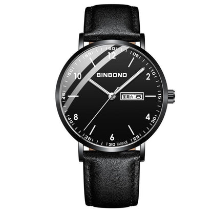 BINBOND B3820 30M Waterproof Ultra-thin Quartz Luminous Starry Watch, Color: Black Leather-Black-Black - Metal Strap Watches by BINBOND | Online Shopping UK | buy2fix