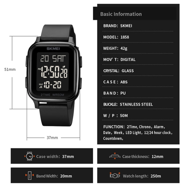 SKMEI 1858 Square Waterproof Digital Dual Display LED Luminous Watch(Red) - LED Digital Watches by SKMEI | Online Shopping UK | buy2fix