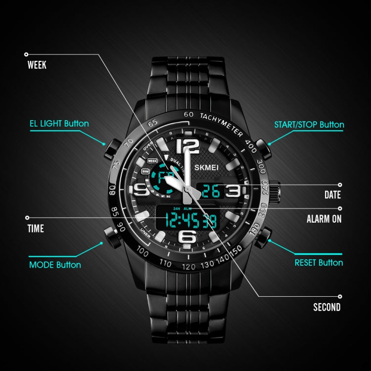 SKMEI 1453 Dual Movement Waterproof Steel Strap Quartz Men Watch(Black) - Metal Strap Watches by SKMEI | Online Shopping UK | buy2fix