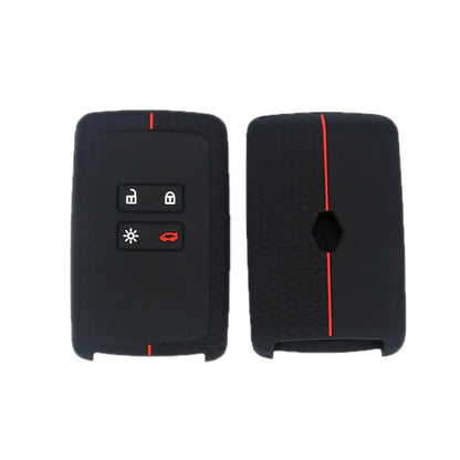 For Renault Koleos/Megane 2pcs 4 Button Honeycomb Pattern Silicone Key Cover(Black Red Line) by buy2fix