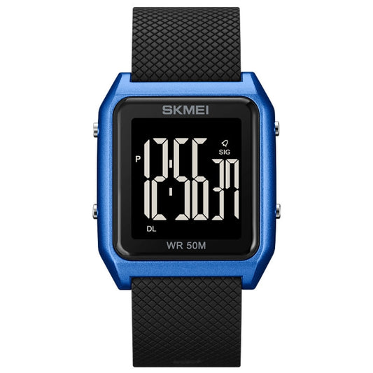 SKMEI 1866 Square Large Screen Men Steel Belt Multi-function Night Light Alarm Clock Watch(Blue Black Machine) - Metal Strap Watches by SKMEI | Online Shopping UK | buy2fix