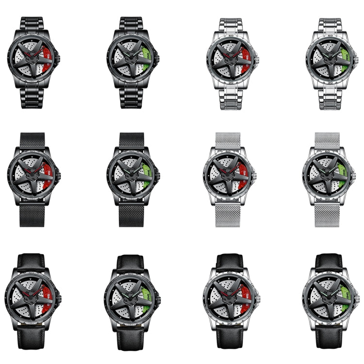 BINBOND D002 Car Hub Dial Multifunctional Waterproof and Wear-resistant Men's Watch(Black Steel-Green) - Metal Strap Watches by BINBOND | Online Shopping UK | buy2fix