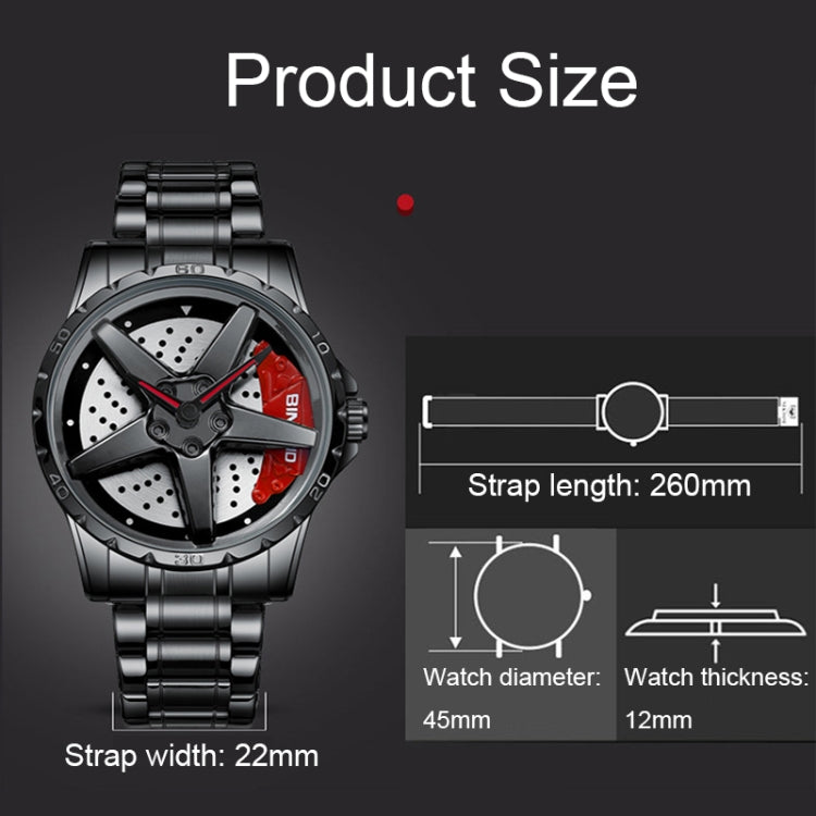 BINBOND D002 Car Hub Dial Multifunctional Waterproof and Wear-resistant Men's Watch(Black Steel-Green) - Metal Strap Watches by BINBOND | Online Shopping UK | buy2fix