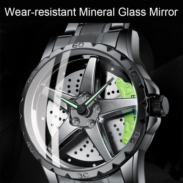 BINBOND D002 Car Hub Dial Multifunctional Waterproof and Wear-resistant Men's Watch(Black Leather-White-Green) - Leather Strap Watches by BINBOND | Online Shopping UK | buy2fix