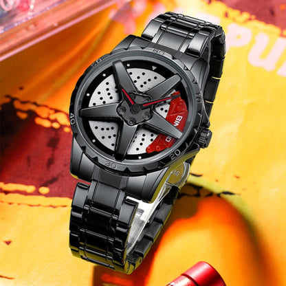 BINBOND D002 Car Hub Dial Multifunctional Waterproof and Wear-resistant Men's Watch(Black Net-Black-Red) - Metal Strap Watches by BINBOND | Online Shopping UK | buy2fix