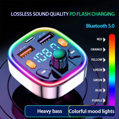 Q7 3.1A USB+PD Bluetooth Car Charger Car FM Transmitter Colorful Lighting by buy2fix