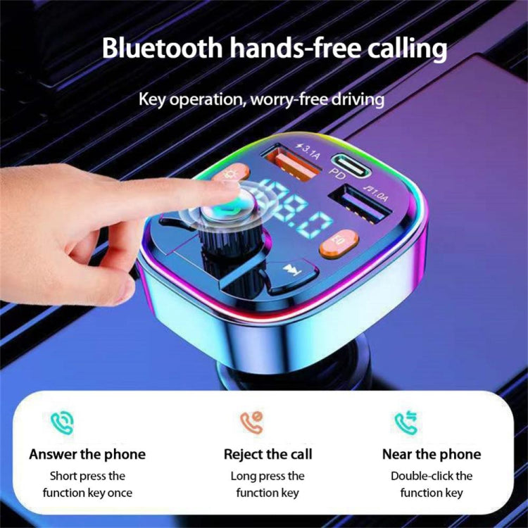 Q7 3.1A USB+PD Bluetooth Car Charger Car FM Transmitter Colorful Lighting by buy2fix