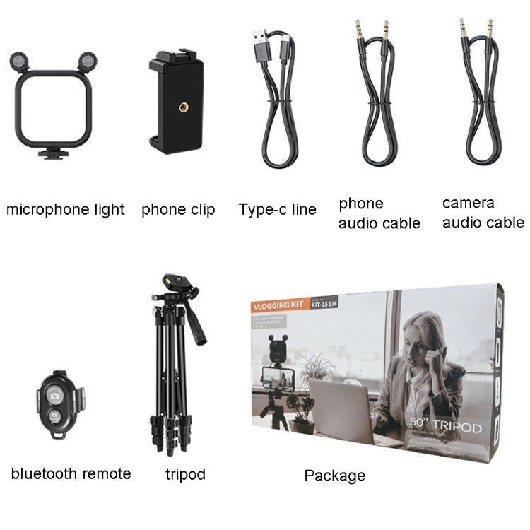 KIT-15LM Tripod Fill Light With Microphone Vlogging Kit  For Live Phone Recording(Black) - Consumer Electronics by buy2fix | Online Shopping UK | buy2fix