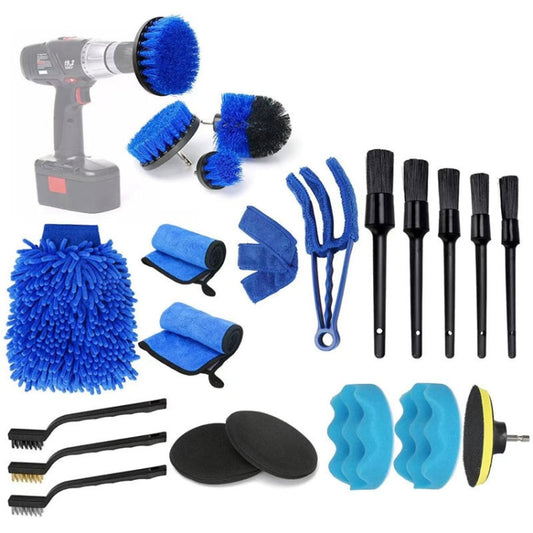 22pcs/set WRS-CS29 Car Wash Cleaning Brush Set Car Interior Crevice Cleaning Electric Drill Brush by buy2fix