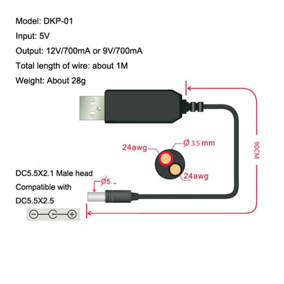 2pcs DC 5V to 9V USB Booster Line Mobile Power Cord by buy2fix