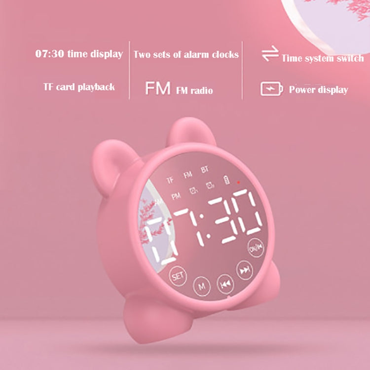 P1 Mini Card Mirror Clock Wireless Bluetooth Speaker with FM Radio(Pink) - Mini Speaker by buy2fix | Online Shopping UK | buy2fix