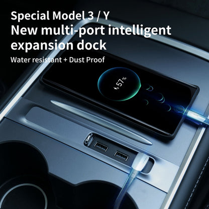 For Tesla Model 3/Y Car T09 Center Console 27W 3-in-1 USB Hub Docking Station(Gray Black) by buy2fix