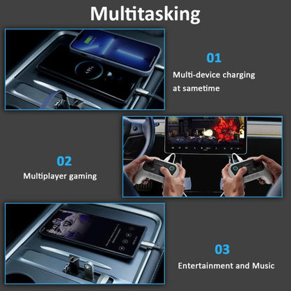 For Tesla Model 3/Y Car T09 Center Console 27W 3-in-1 USB Hub Docking Station(Gray Black) by buy2fix