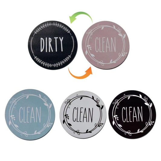 Dishwasher Round Magnet Clean Dirty Sign Double-Sided Dishwasher Magnet Cover(Black) by buy2fix