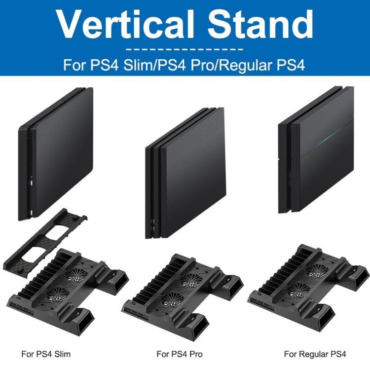 For PS4 / PS4 Slim / PS4 Pro Cooling Fan Stand Console Vertical Stand Cooler with Dual Controller Charger(Black) - Holder by buy2fix | Online Shopping UK | buy2fix