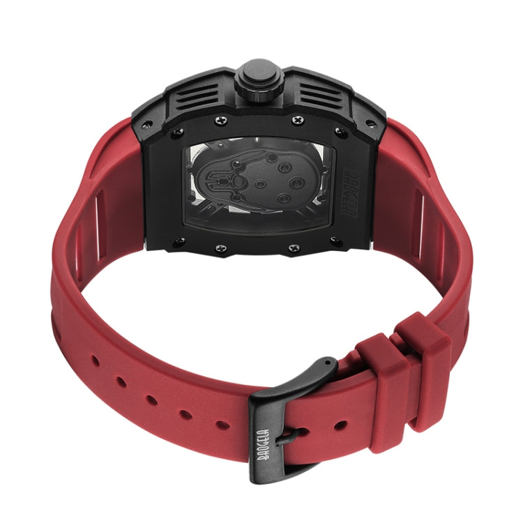 BAOGELA 224143 Barrel-shaped Hollow Surface Silicone Luminous Sports Men Watch(Black Shell Red Belt) - Silicone Strap Watches by BAOGELA | Online Shopping UK | buy2fix