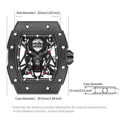 BAOGELA 224145 Barrel Skeleton Waterproof Sports Stainless Steel Silicone Men Watch(Black Shell Black Belt) - Silicone Strap Watches by BAOGELA | Online Shopping UK | buy2fix