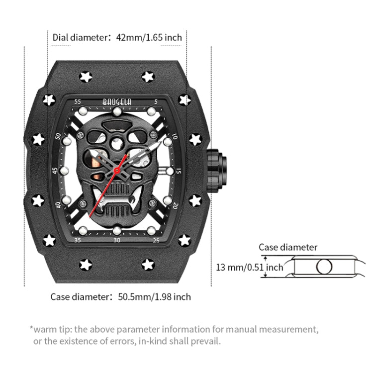 BAOGELA 224141 Hollow Skull Luminous Sports 304 Stainless Steel Silicone Men Watch(Black Shell Rose Face Black Belt) - Silicone Strap Watches by BAOGELA | Online Shopping UK | buy2fix