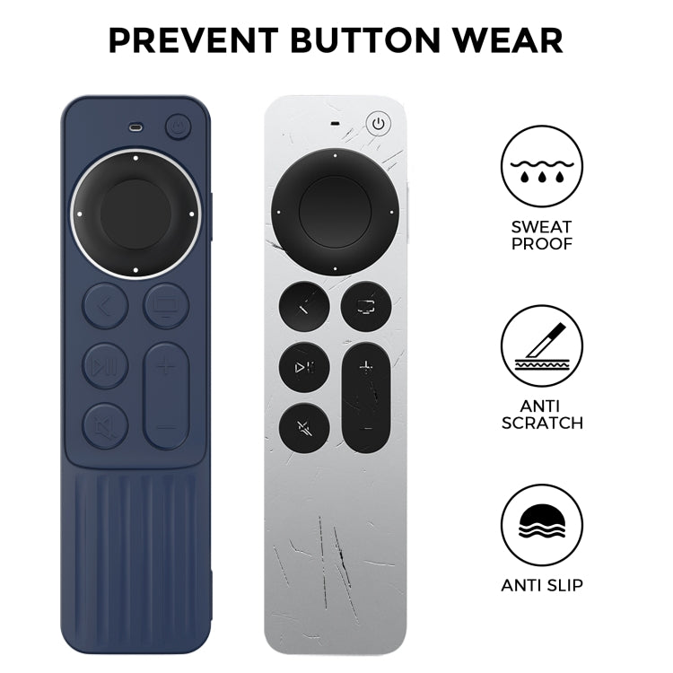 For Apple TV Siri Remote 2/3 AhaStyle PT166 Remote Controller Silicone Protective Case Striped Non-Slip Anti-Drop Cover(Midnight Blue) - Remote Control Covers by AhaStyle | Online Shopping UK | buy2fix