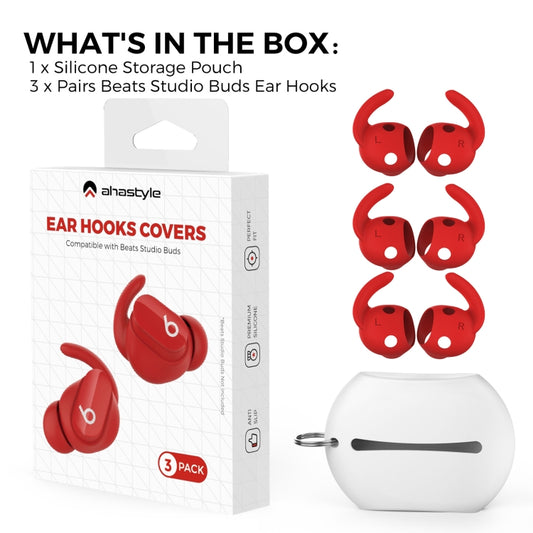 For Beats Studio Buds AhaStyle PT172 Earphone Silicone Ear Caps, Style: Earcap x 3+Case (Red) by AhaStyle