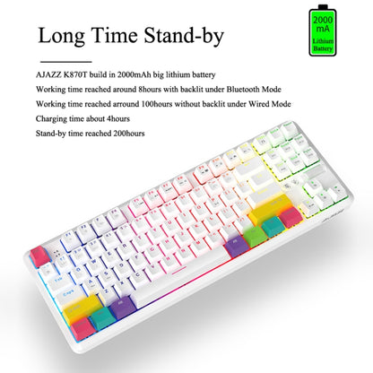 Ajazz K870T 87-Key Hot Swap Bluetooth/Wired Dual Mode RGB Backlight Office Game Mechanical Keyboard Green Shaft (White) - Wireless Keyboard by Ajazz | Online Shopping UK | buy2fix