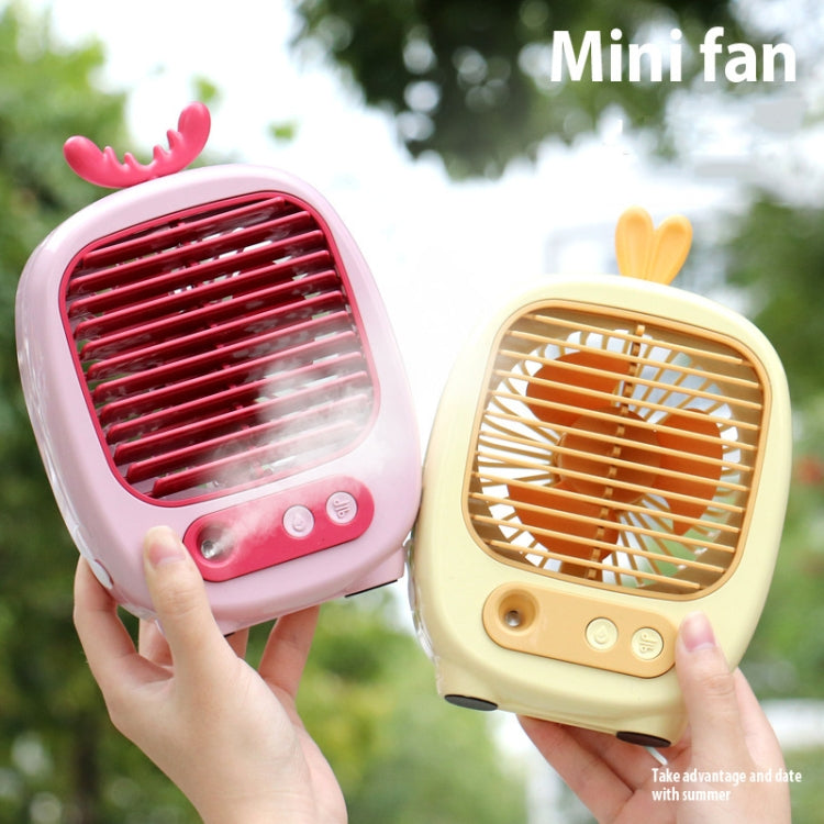 1315 Spray Humidification Hydrating Cartoon Fan USB Charging Desktop Fan(Deer Yellow) - Electric Fans by buy2fix | Online Shopping UK | buy2fix