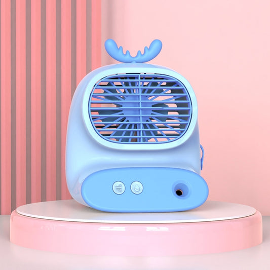 CS1319 Desktop Small Hydrating Spray Cartoon Fan Rechargeable Silent Humidifying Fan(Deer Blue) - Electric Fans by buy2fix | Online Shopping UK | buy2fix