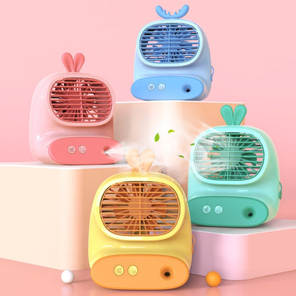 CS1319 Desktop Small Hydrating Spray Cartoon Fan Rechargeable Silent Humidifying Fan(Deer Blue) - Electric Fans by buy2fix | Online Shopping UK | buy2fix