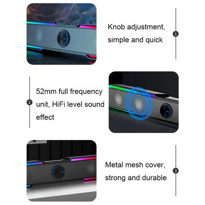 Wired Version DHE6002S RGB Lights HiFi Sound Effect Computer Audio Desktop Long Strip Speakers by buy2fix