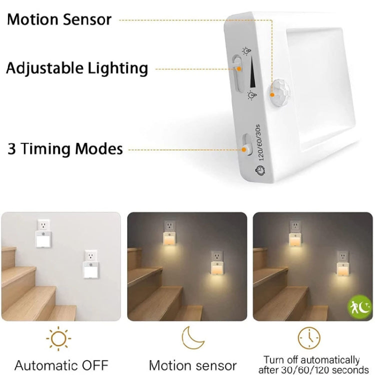 NL2101 Motion Sensor LED Night Light AC Plug Dimming Sleep Lights,Spec: Warm and White EU Plug - Sensor LED Lights by buy2fix | Online Shopping UK | buy2fix