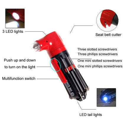 8 in 1 Multifunctional Car Safety Hammer with Screwdriver Flashlight by buy2fix