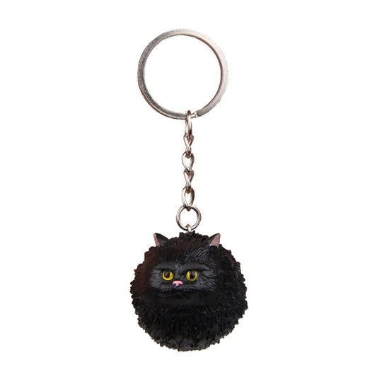 Round Little Tiger Cat Keychain Cartoon Key Ring Ornament(Black) by buy2fix