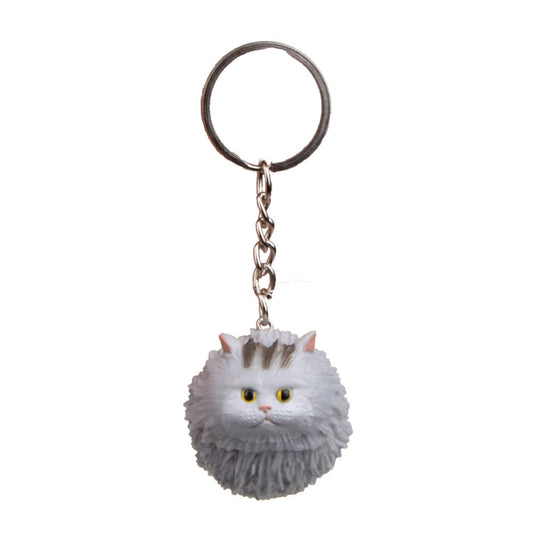 Round Little Tiger Cat Keychain Cartoon Key Ring Ornament(Gray) by buy2fix