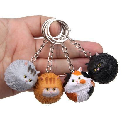 Round Little Tiger Cat Keychain Cartoon Key Ring Ornament(Yellow White) by buy2fix