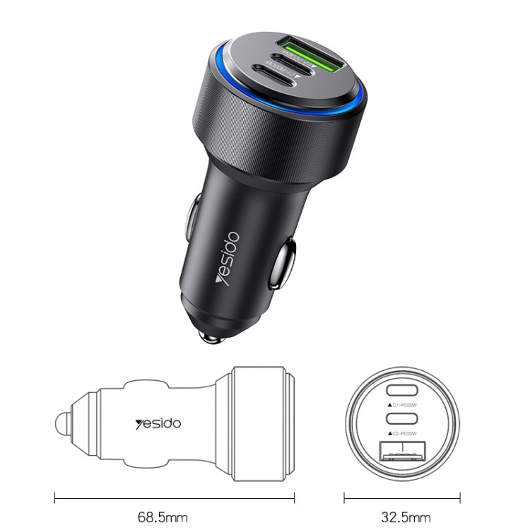 Yesido Y50 Car USB3.0 Fast Charger 30W Aluminum Alloy PD Fast Charging(Black) - Car Charger by Yesido | Online Shopping UK | buy2fix