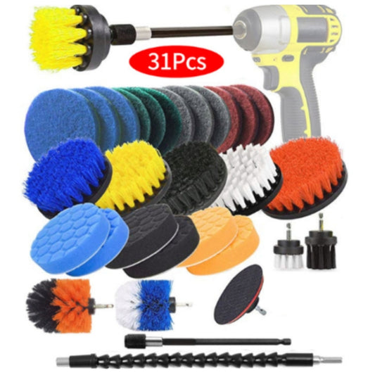 31pcs/set Electric Drill Brush Kitchen Bathroom Wall Cleaning Set(Yellow) by buy2fix