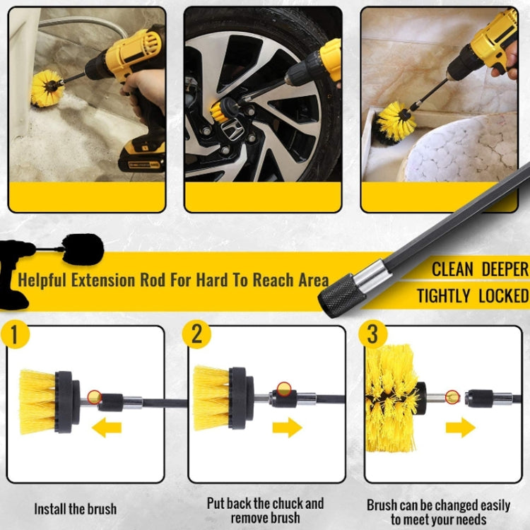 31pcs/set Electric Drill Brush Kitchen Bathroom Wall Cleaning Set(Yellow) - Sponges, Cloths & Brushes by buy2fix | Online Shopping UK | buy2fix