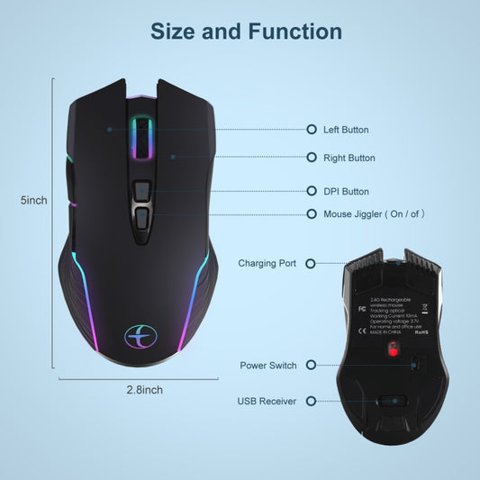 E50 2.4G Wireless Mouse Jiggler Portable Cordless Mouse With 7 Keys(Black) by buy2fix