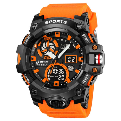 STRYVE S8027 Sports Multifunctional Luminous Dual Display Chronograph Student Watch(Orange) - Leather Strap Watches by STRYVE | Online Shopping UK | buy2fix