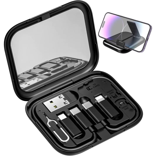 HE-C098 Multi-Functional USB Adapter Charging Cable Kit With Makeup Mirror & Phone Holder(White) by buy2fix